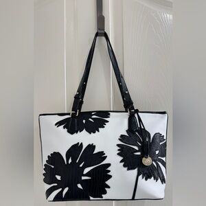 Brahmin White & Black Floral Satchel Bag